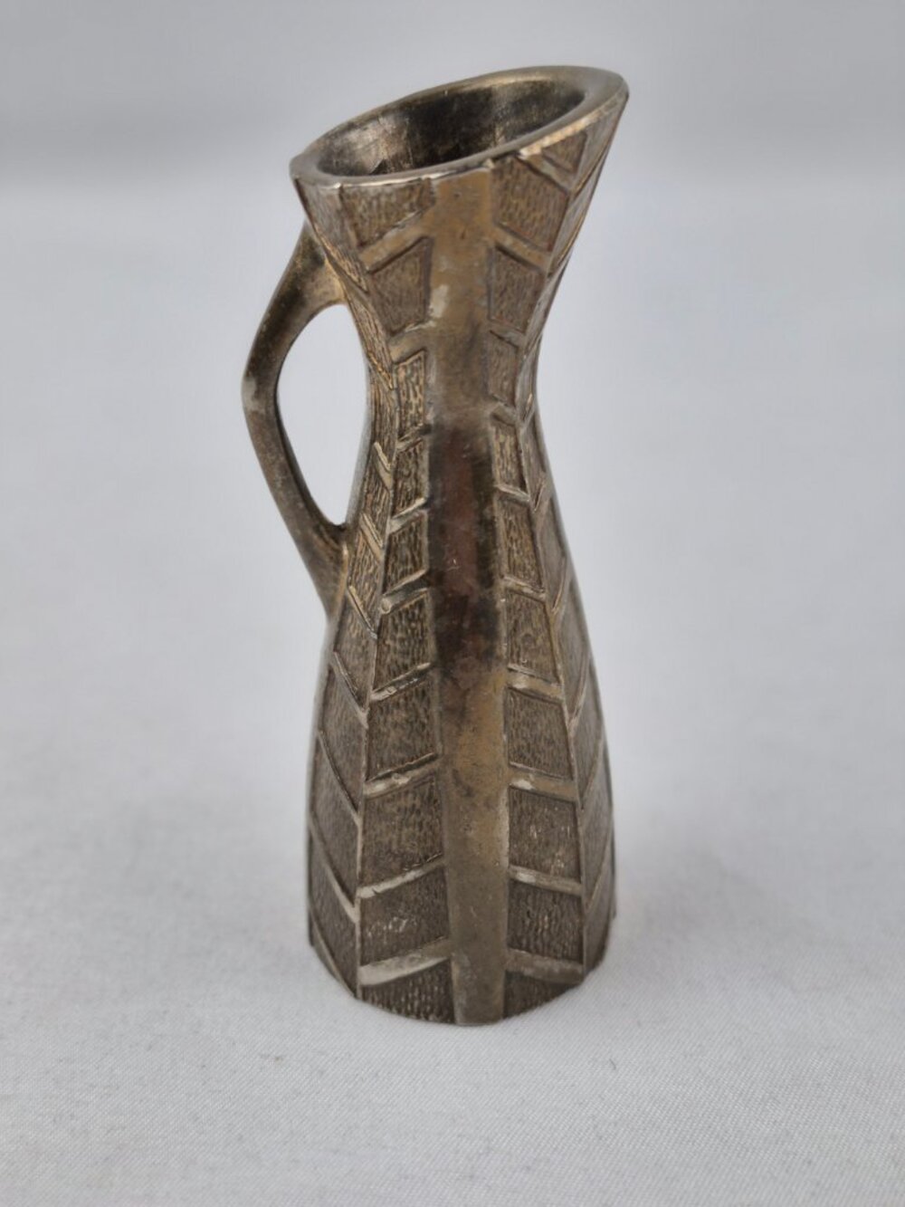 Vintage Miniature Brass Pitcher Geometric Texture Japan